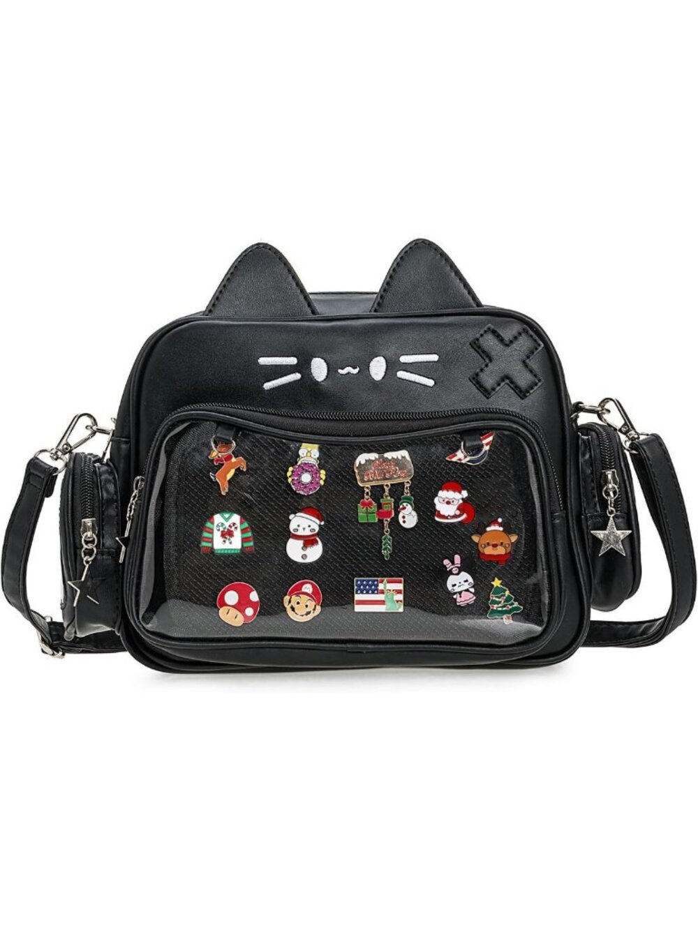 Kawaii Cat Crossbody Ita Bag - Cute Shoulder Backpack with Pin Display Insert